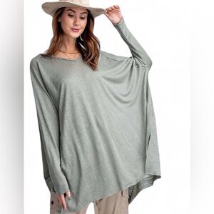 Easel Top Sz L Oversized 100% Sage Green Tunic Feminine Flowy Lightweight